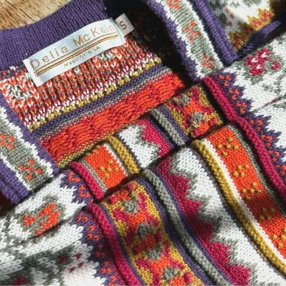 Delia McKain Cardigan Multi Color Thick Knit Sweater Button Up V Neck Sz Small - Picture 7 of 8